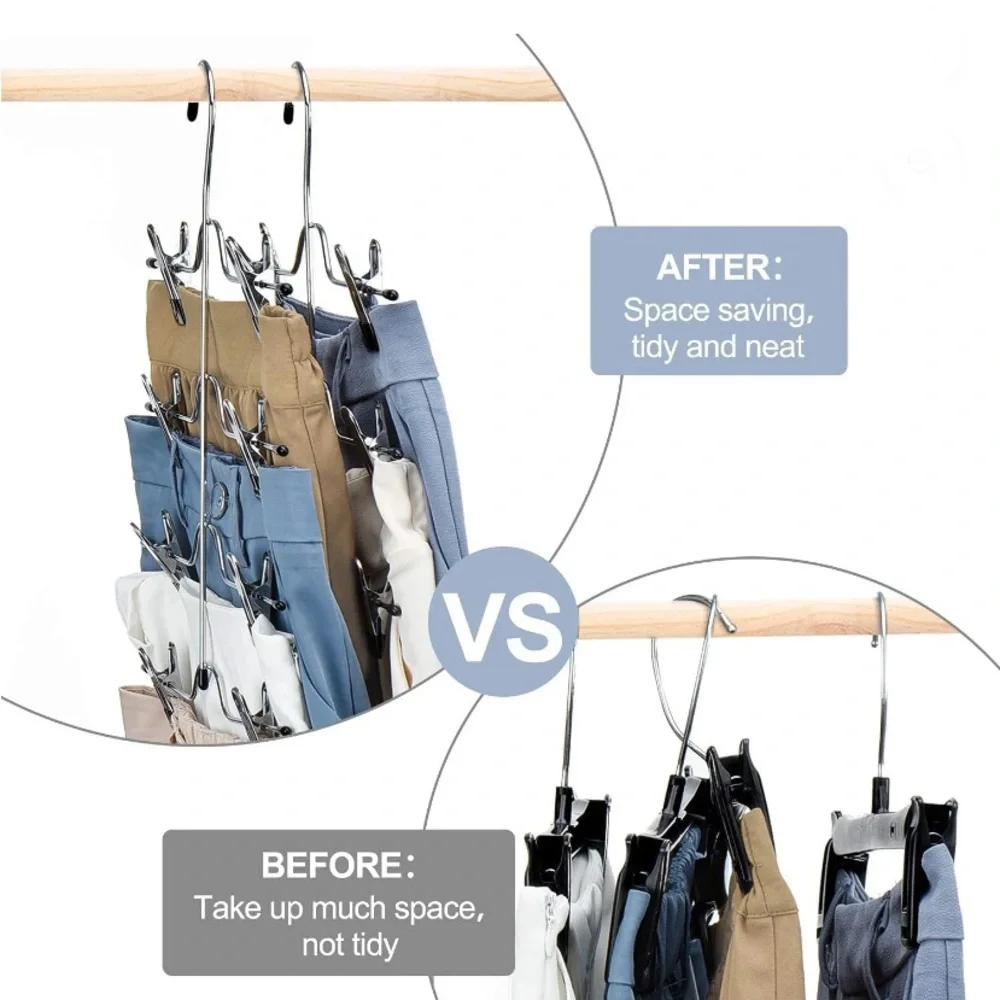 Adjustable Space-Saving Sturdy Metal Skirt Pant 4-Tier Clothes Hangers 8-Clamps
